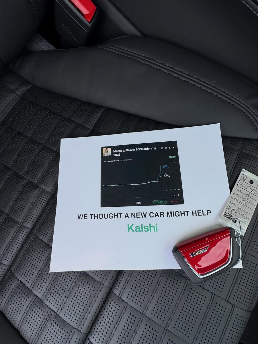 JustFreshKicks's tweet photo. Kalshi sent him a 2026 Cadillac Escalade V 🤯 https://t.co/x21fS0uzZt