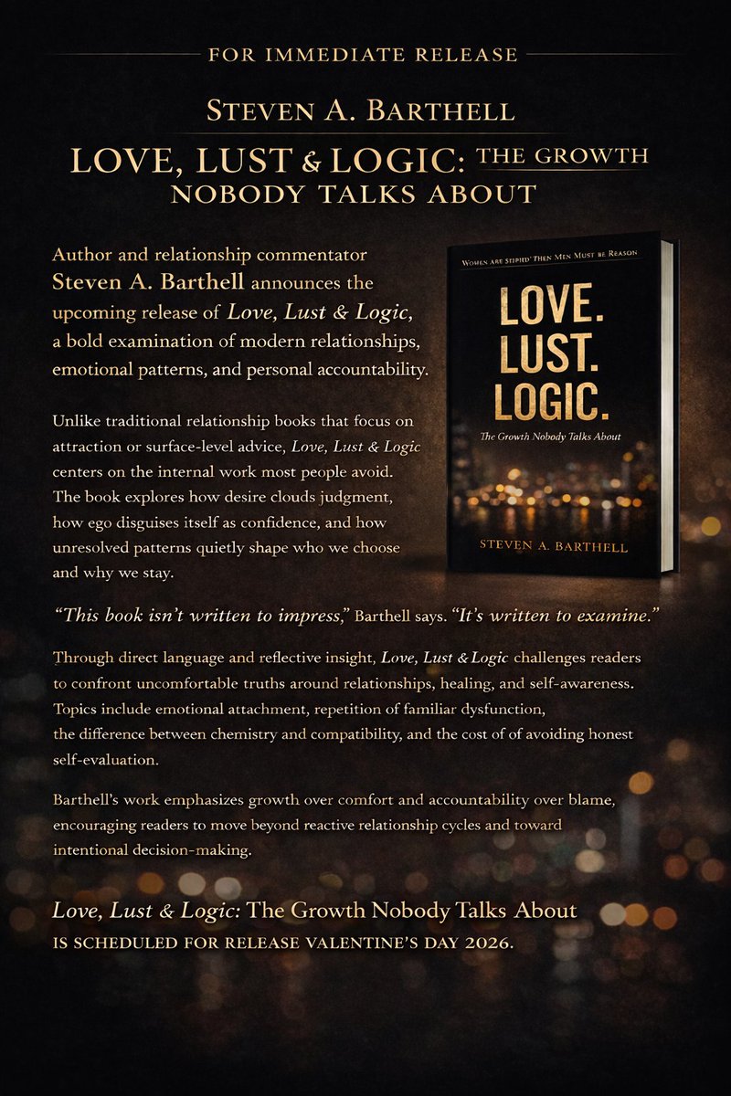 StevenABarthell's tweet photo. #LoveLustLogic #NewBook #Relationships #PersonalGrowth https://t.co/7pWw5p5zFD