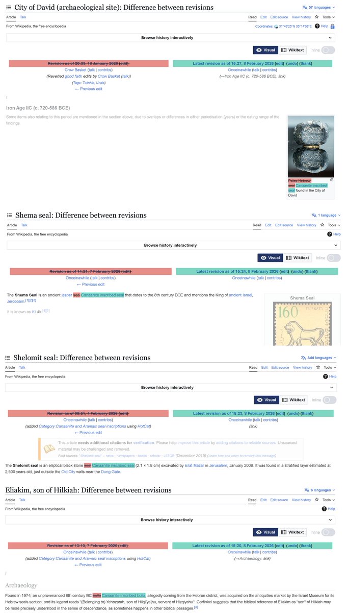 The gradual erasure of Jewish heritage and history on the English Wikipedia continues.

An editor is now systematically redefining many inscriptions from Jerusalem dating from the biblical period as primarily “Canaanite inscriptions.”

He even removed the word “Hebrew” altogether