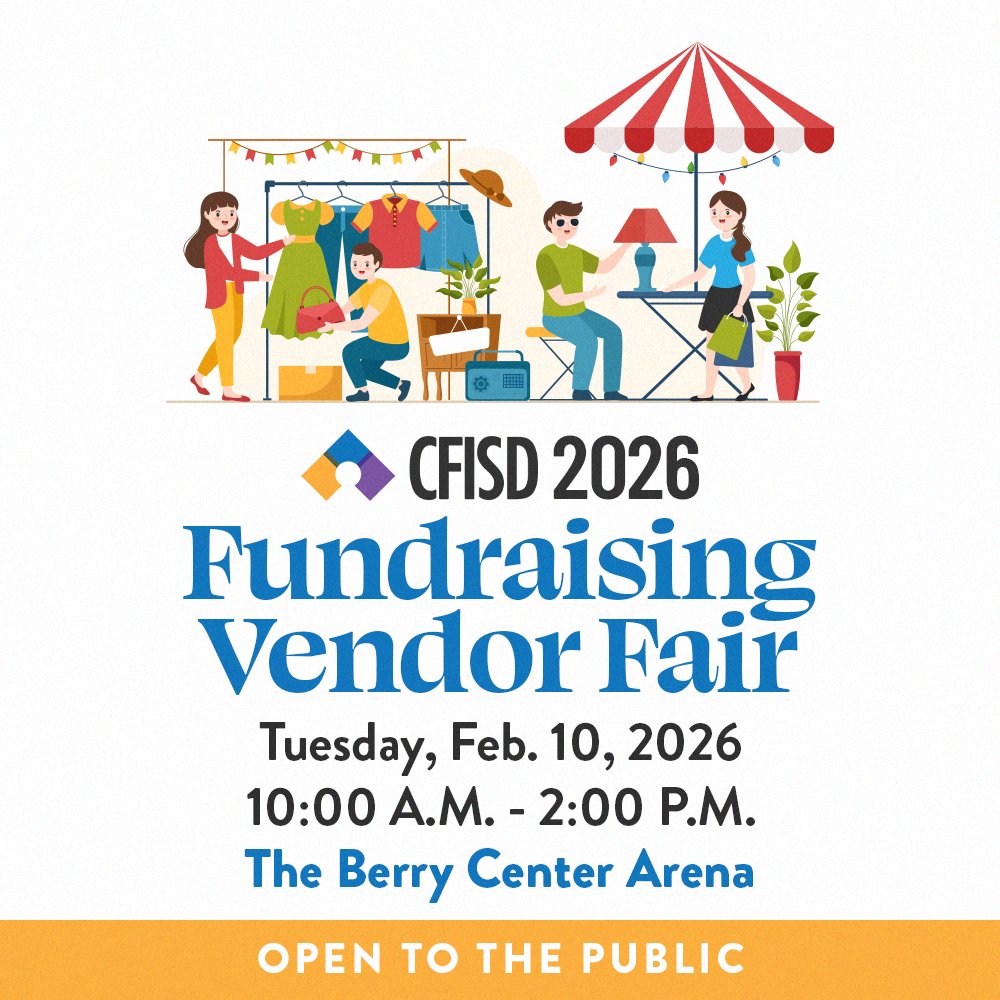 CFISDHeatherK's tweet photo. CFISD Staff, PTOs & Booster Clubs are you ready to level up your fundraising? Join us at the 2026 Fundraising Vendor Fair to connect with district approved vendors and discover exciting new fundraising products and services! @CyFairISD @CFISDDOGA #choosethepathtoamazing https://t.co/dLLC3YYt93