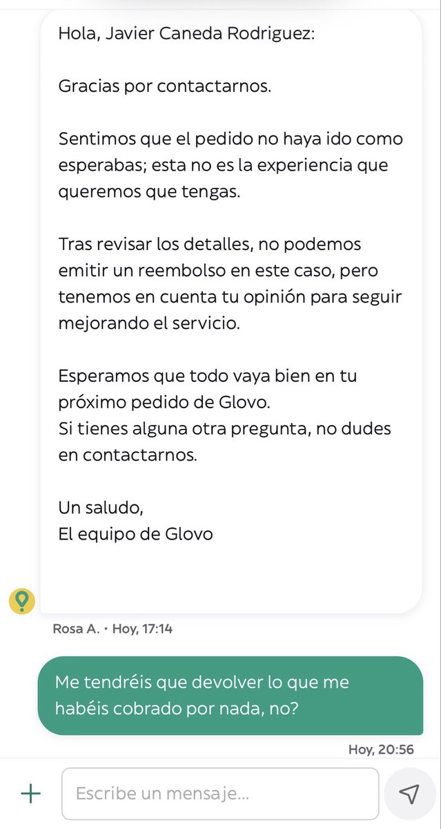 Javier_Caneda's tweet photo. Aquí su respuesta @Glovo_ES https://t.co/AHaZrWASSN