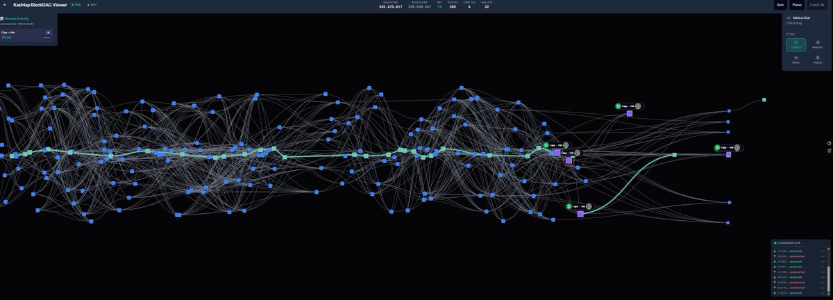 KasMaporg's tweet image. The #KasMap BlockDAG  Viewer has come to #Kaspa.
See the reordering of the $KAS blockdag in real time.

Watch blocks being selected and unselected, discover how transactions are being registered, and follow your own transaction, as it happens.

kasmap.org/en/activities/…