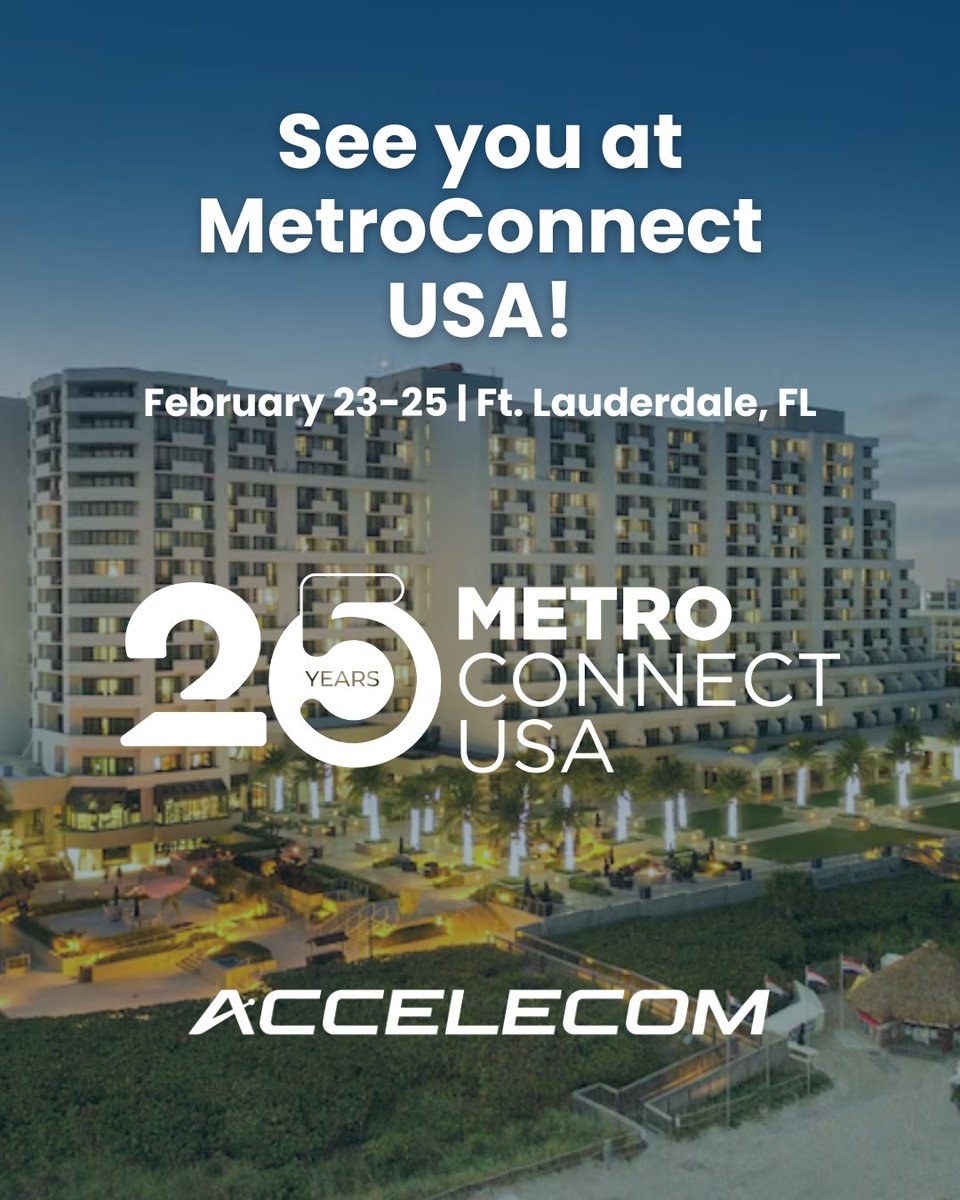 Two weeks until Metro Connect USA.

The nation’s premier executive-level digital infrastructure event—where deals get done and growth begins.

Brad Kilbey will be there and would love to connect.

📩 brad.kilbey@accelecom.net

#MetroConnectUSA #Fiber #Connectivity #Accelecom