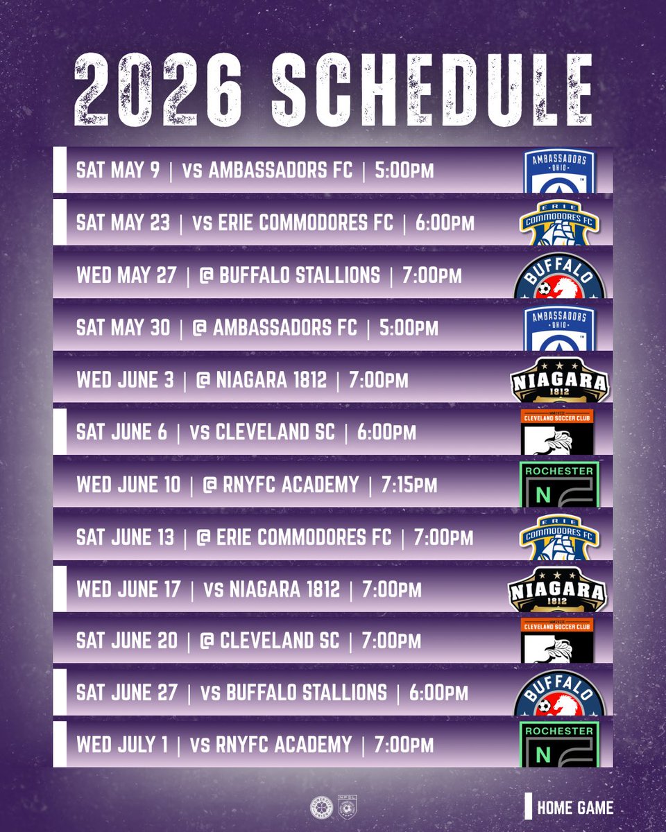FlowerCityUnion's tweet photo. The 2026 @NPSLSoccer Great Lakes Conference schedule has dropped! Mark your calendars and stay tuned for season ticket info🌸 https://t.co/X0ODlksIWg