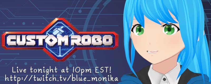 TheBlueMonika's tweet photo. We continue our playthrough of the Gamecube Custom Robo game tonight! It's been fun to go back to something so nostalgic! We're trying to find the perfect build for me, maybe we'll get a part tonight to help with that! See you at 10pm EST!
#Vtuber #ENVtuber #VtuberEN #CustomRobo https://t.co/TvF7NfrvlS