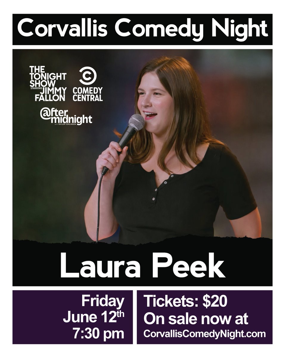 CorvallisComedy's tweet photo. Laura Peek is one of the funniest young stand-ups to come out of the bustling Nashville comedy scene, and on June 12th she'll be right here in Corvallis! Get tickets and full info now at https://t.co/32f7DJOugP. We can't wait to see you there! https://t.co/sewUG3hLmh