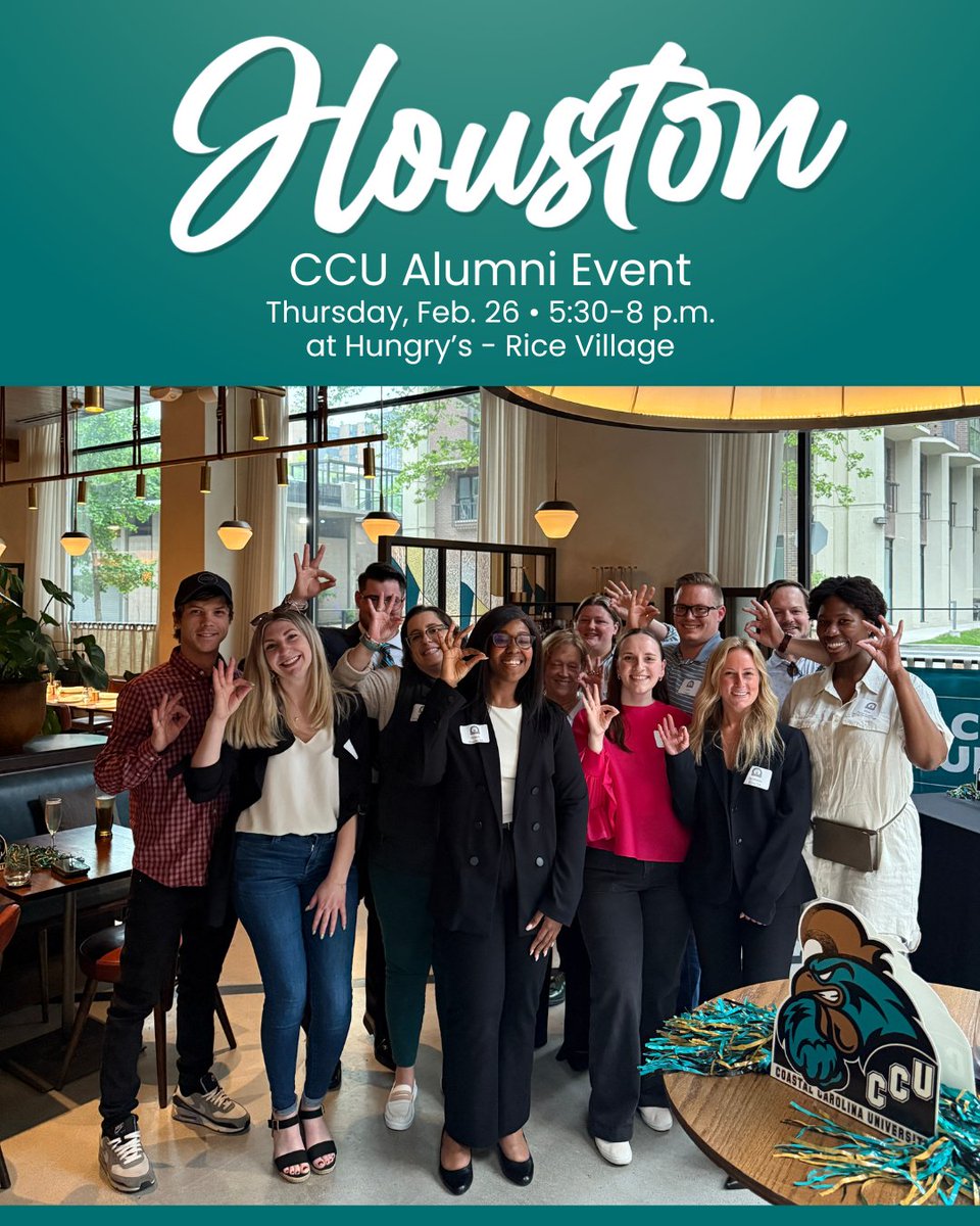 We’re looking forward to seeing our Houston-area alumni at Hungry’s in Rice Village on February 26! Registration is now open: coastal.edu/alumni/events/. Join us for this free event and connect with fellow Chants!