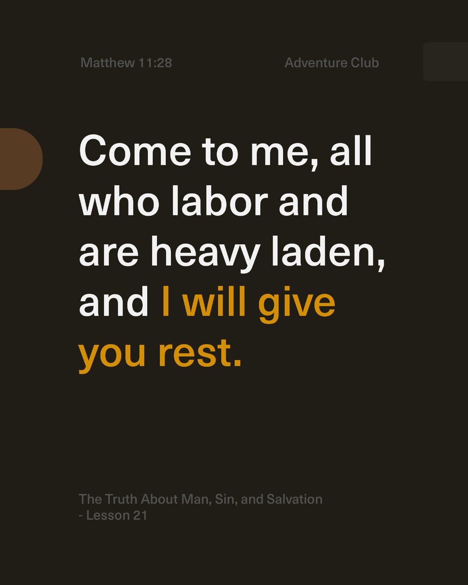 GraceCurriculum's tweet photo. "Come to me, all who labor and are heavy laden, and I will give you rest." —Matthew 11:28, Adventure Club, Year 2, Lesson 21, Memory Verse

Memorization is a key part of the Adventure Club curriculum as we strive to have children know and understand God's Word. Each lesson has two memory verses that relate to the theological topic.

Find out more about Adventure Club on our website!
https://t.co/ckRITNZnH1

#gracecurriculum #childrensministry #adventureclub #memoryverse #christiancurriculum