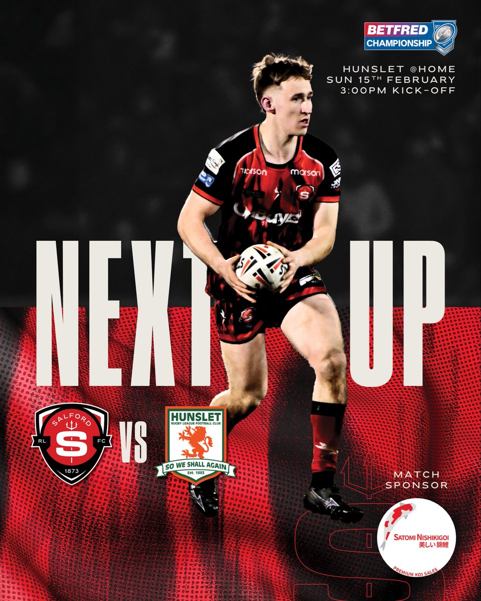Salford_RLFC's tweet photo. Salford RLFC’s next game is at home against Hunslet RLFC, on Sunday at 3pm 👹

Game day tickets are currently available from £20 for Adults and Senior 65+. Under 18s tickets are available from £15, with Under 12s being £5.

🔗 https://t.co/tRfN7lOpfa https://t.co/OZum87Faap