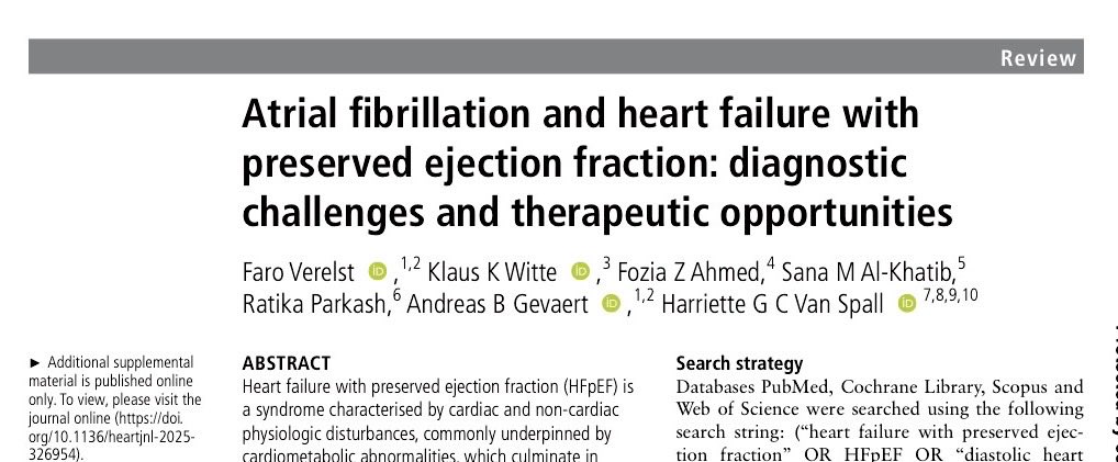 hvanspall's tweet image. A review of clinical trial evidence to manage patients with HFPEF and #atrialfibrillation, led by PhD candidate @FaroVerelst &amp;amp; w strong support from @AndreasGevaert 

#HFpEF &amp;amp; #AF perpetuate each other, underpinned by shared risk factors &amp;amp; mechanisms

heart.bmj.com/content/early/…

1/