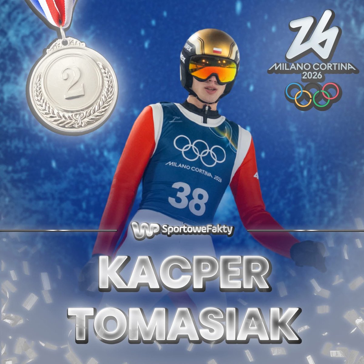 PiotrSzeliga's tweet photo. 𝐊𝐀𝐂𝐏𝐄𝐑 𝐓𝐎𝐌𝐀𝐒𝐈𝐀𝐊 𝐒𝐑𝐄𝐁𝐑𝐍𝐘𝐌 𝐌𝐄𝐃𝐀𝐋𝐈𝐒𝐓𝐀̨ 𝐎𝐋𝐈𝐌𝐏𝐈𝐉𝐒𝐊𝐈𝐌🥈 🇵🇱🔥
na skoczni w Predazzo. 
MEDAL OLIMPIJSKI W WIEKU 19 LAT❗️
Gratulacje 👍🇵🇱💪🏻 https://t.co/DuRlJzOSFp