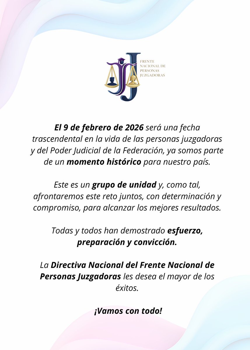 Hoy las personas juzgadoras vivimos un momento trascendental, este proceso es reflejo de esfuerzo, preparación y convicción.

Seguimos avanzando como un grupo unido, con determinación y compromiso, y formar parte de este momento ya es histórico.

#HazFrenteALaEvaluación #Unidad
