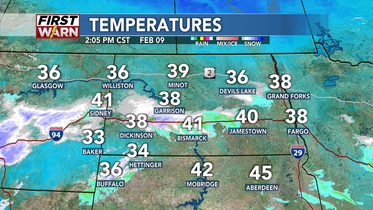 Good Afternoon!  Here are current temperatures with radar