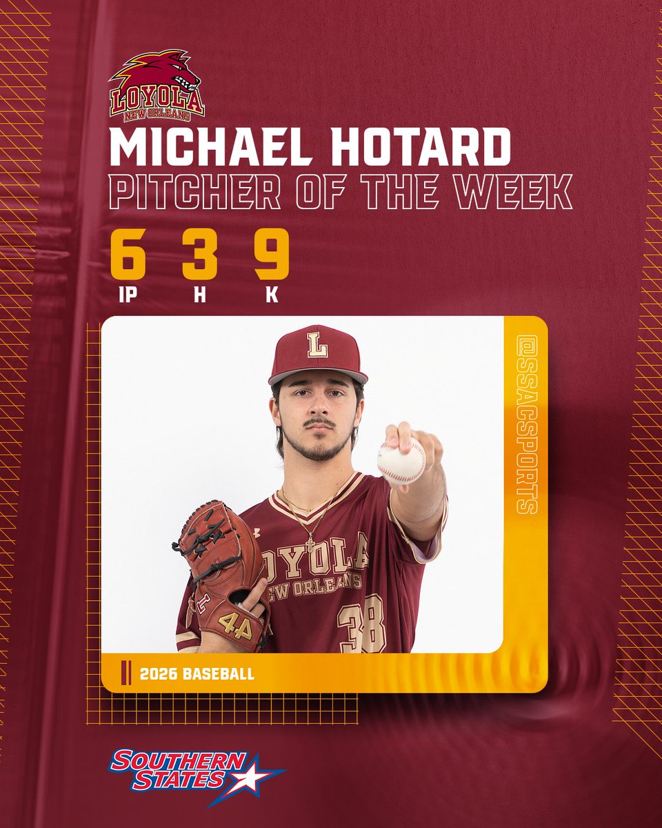 𝗦𝗦𝗔𝗖 𝗕𝗮𝘀𝗲𝗯𝗮𝗹𝗹 𝗣𝗹𝗮𝘆𝗲𝗿𝘀 𝗼𝗳 𝘁𝗵𝗲 𝗪𝗲𝗲𝗸

Player: Edrien Martinez (<a href="/FaulknerATHL/">Faulkner Athletics</a>)
Pitcher: Michael Hotard (<a href="/LoyolaWolfPack/">Loyola New Orleans Athletics</a>)

🔗 tinyurl.com/y7banmd3