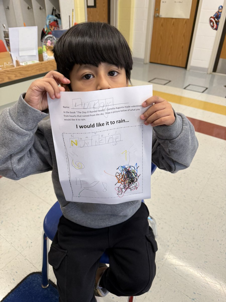 Richardella_FLC's tweet photo. After reading the story “The Day it Rained Hearts” students had to choose something they wish would rain down. https://t.co/8Sj6nzqDbO