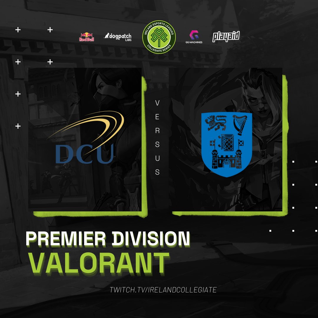 The first Valorant Premier Division game of the season is kicking off now! Watch <a href="/DCU/">Dublin City University</a> take on <a href="/tcddublin/">Trinity College Dublin</a> in a fierce battle tonight 😎

Tune in exclusively on our Twitch to see the game live: twitch.tv/irelandcollegi…