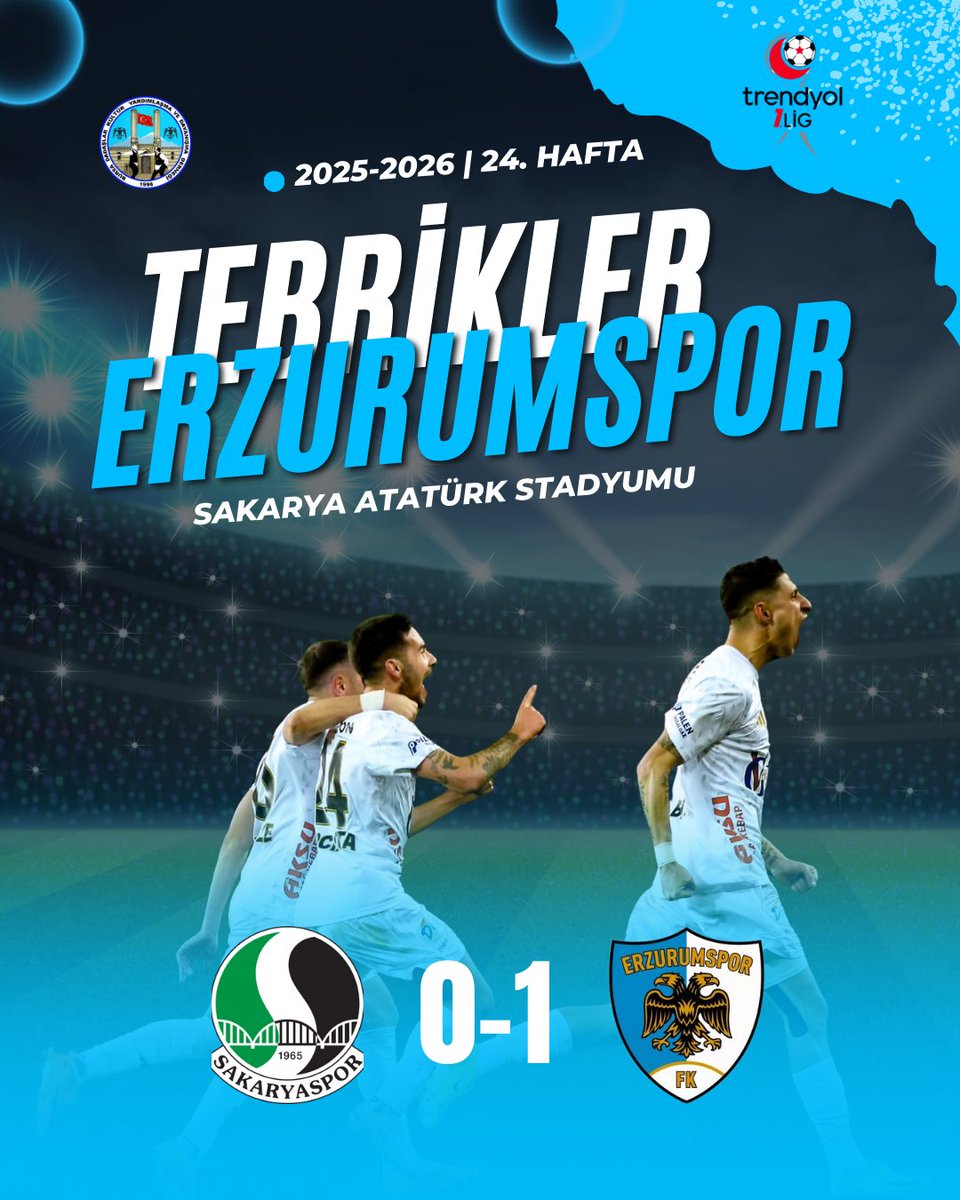 Tebrikler <a href="/Erzurumspor/">Erzurumspor FK</a> 💙🤍
Sakarya’da +3 puan bizim 👏🏻 Adım adım şampiyonluğa… 

#TrendyolBirinciLig #SAKvERZ #Erzurumspor