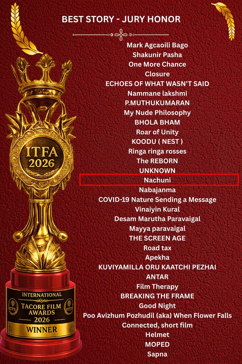 deb_g's tweet photo. I have received this news later that my Documentary "Nachuni"  has received the International Tagore Film Awards for the below mentioned categories:

1. Best Documentary
2. Best Visionary Director
3. Best Screenplay - Special Honor https://t.co/ppob9hGfDL