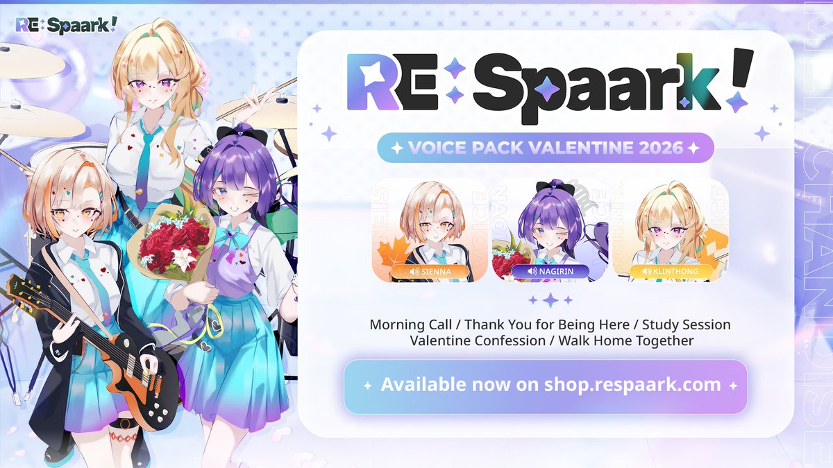 💌💝 [ #สินค้าRES | VOICE PACK VALENTINE 2026 ] 💝💌
เสียงวาเลนไทน์สุดพิเศษจาก 3 สาวแห่ง SOZO
ให้ทุกช่วงเวลาพิเศษ…มีเสียงของพวกเธออยู่ข้างคุณ 💫
.
🛒 สั่งซื้อได้ที่ : shop.respaark.com
.
--------------------------------
🎧 VOICE PACK (แยกตัวละคร)