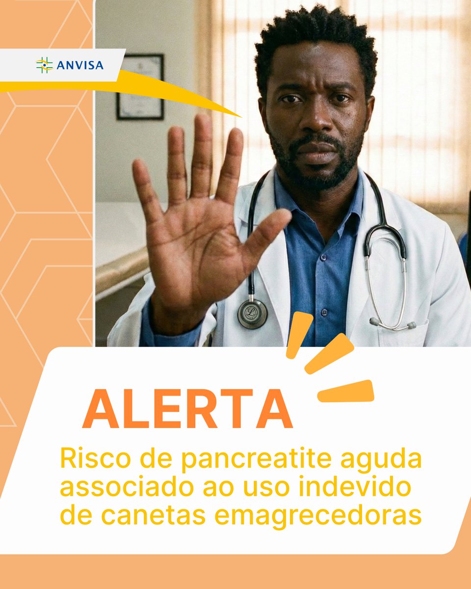⚠️ O uso indevido de medicamentos agonistas do receptor GLP1 (também conhecidos como canetas emagrecedoras) gera risco de pancreatite, uma inflamação grave que pode levar à internação e até à morte. Fique alerta: bit.ly/canetas-pancre…