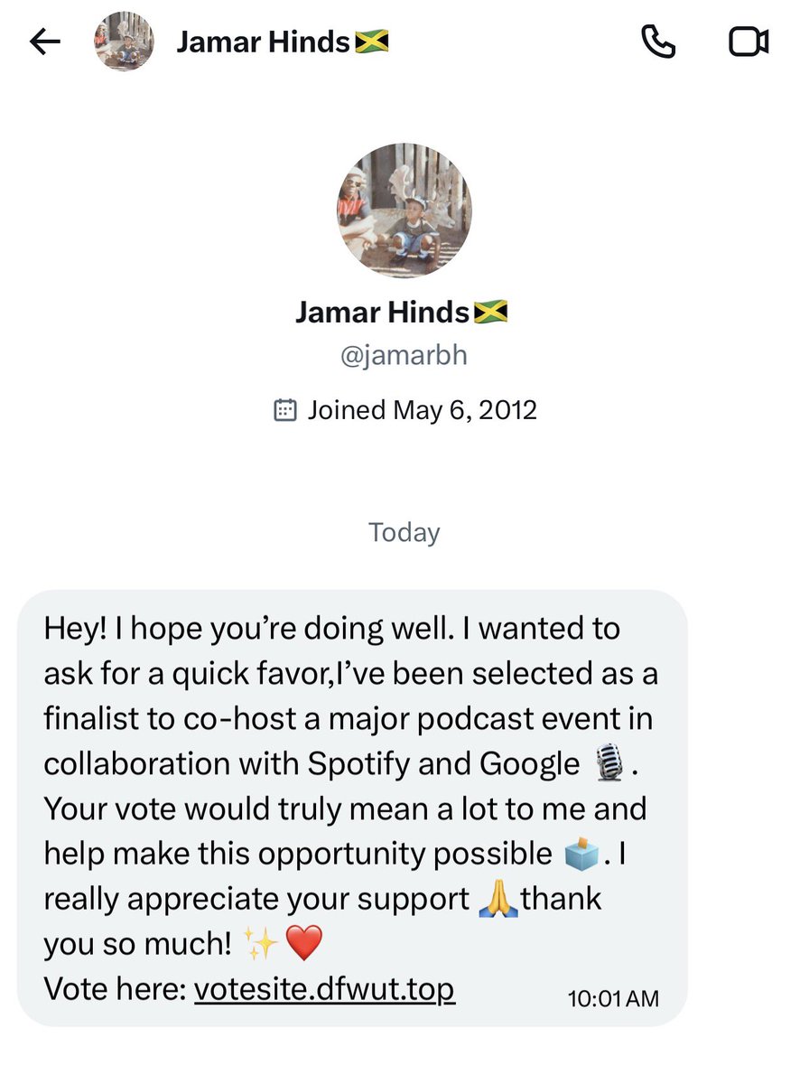 OmerOsman200's tweet photo. Friends/family

Most of you already know this by now, but please DO NOT click on the link. Your account will get hacked/confiscated by hackers. 

Please be smart/aware of this scam going around. https://t.co/Kp38WlYMzK