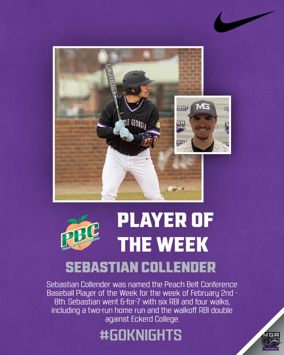 MGAKnights's tweet photo. Sebastian Collender named PBC Baseball Player of the Week! #GoKnights #LightTheTorch https://t.co/fgGRvZcEaX