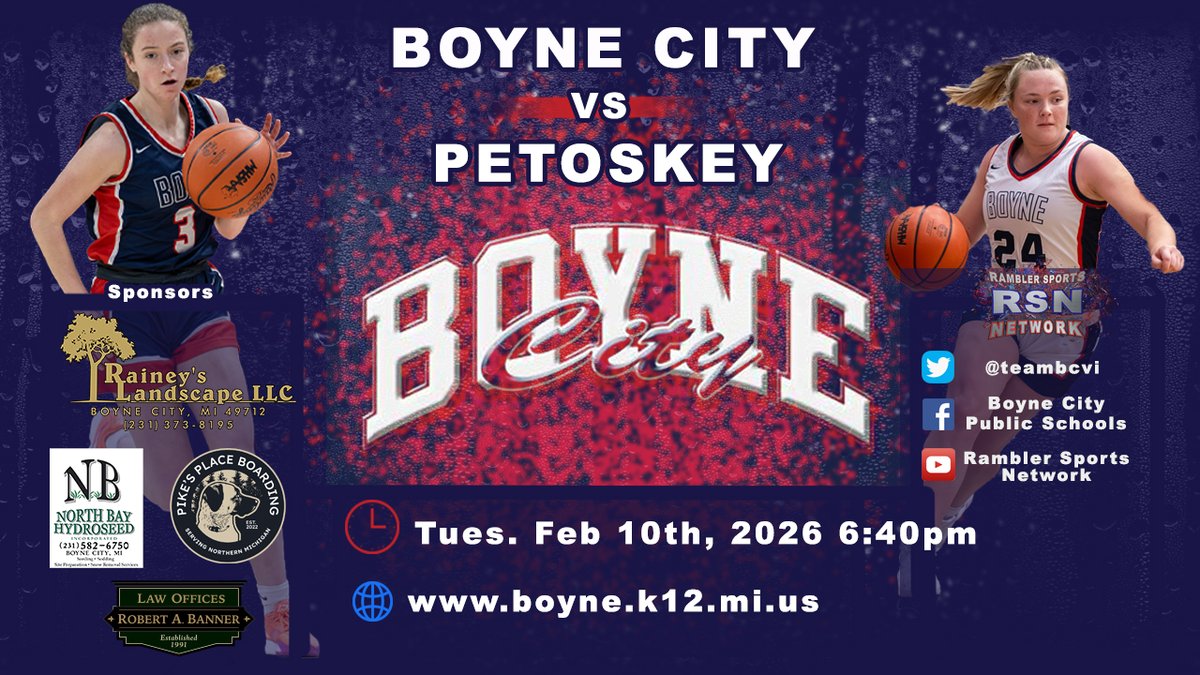 RSN Presents:
Boyne City vs. Petoskey
Broadcast goes LIVE Tues Feb 10 6:40 pm
Special Halftime Guests to celebrate February as CTE Month:
Director of Char-Em ISD CTE - Jim Rummer
Superintendent of Char Em-ISD CTE - Scott Koziol
LIVE Tomorrow!  Tune in!
youtube.com/live/l9E3Grhzn…