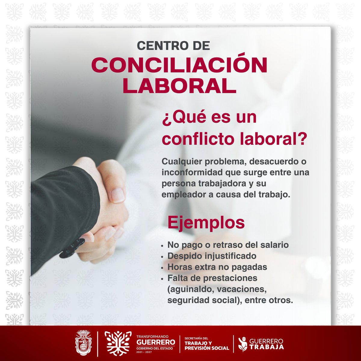 STyPSGuerrero's tweet photo. 💬 Antes de demandar, puedes dialogar.

Antes de ir a juicio, acude al @CCLGRO, donde personal especializado te ayudará a resolver tu conflicto laboral mediante el diálogo, de forma gratuita, rápida y sencilla.

#GuerreroTrabaja #CCLGuerrero https://t.co/tiRAaYvsFZ