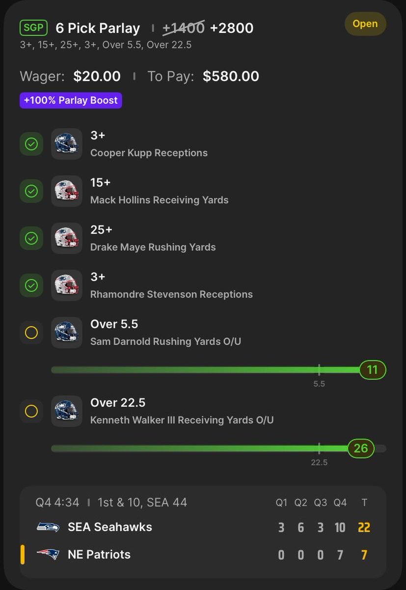 WriterTrent's tweet photo. @Jeff_Mans dude I wanted to call in but can’t so I’ll just say it here. I had 4 parlays &amp; 3 straight bets totaling just under 3k in cash out offers when Sam Darnold was at 11 rush yards. Everyone at my party said “don’t cash out. He’ll never lose 6 yards!” - I lost every bet. https://t.co/Kl2ahJMvdS
