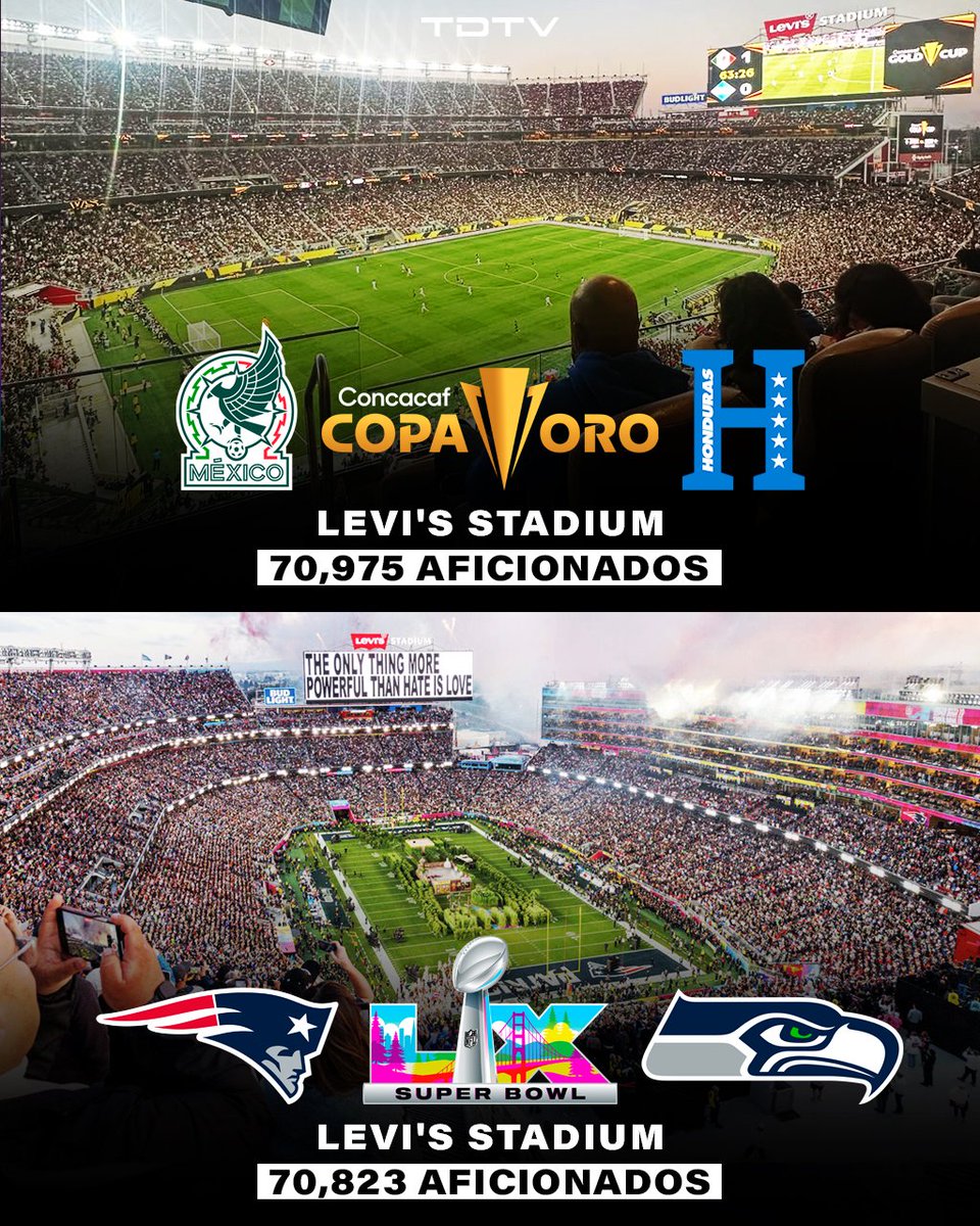 Sabías que la última semifinal de la Copa Oro entre México y Honduras, tuvo un poco más de asistencia de aficionados que el Super Bowl LX.

⚽️>🏈