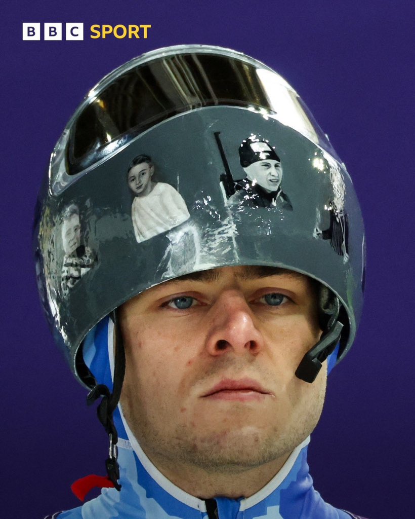 MFA_Ukraine's tweet photo. Ukrainian skeleton racer Vladyslav Heraskevych wore a special helmet during his first training sessions on the Olympic track. 

It features portraits of Ukrainian athletes killed during Russia’s full-scale invasion of Ukraine – in total, it’s over 650 Ukrainian athletes and coaches. 

Russia must be kept out of international sports as long as it continues the brutal aggression.
