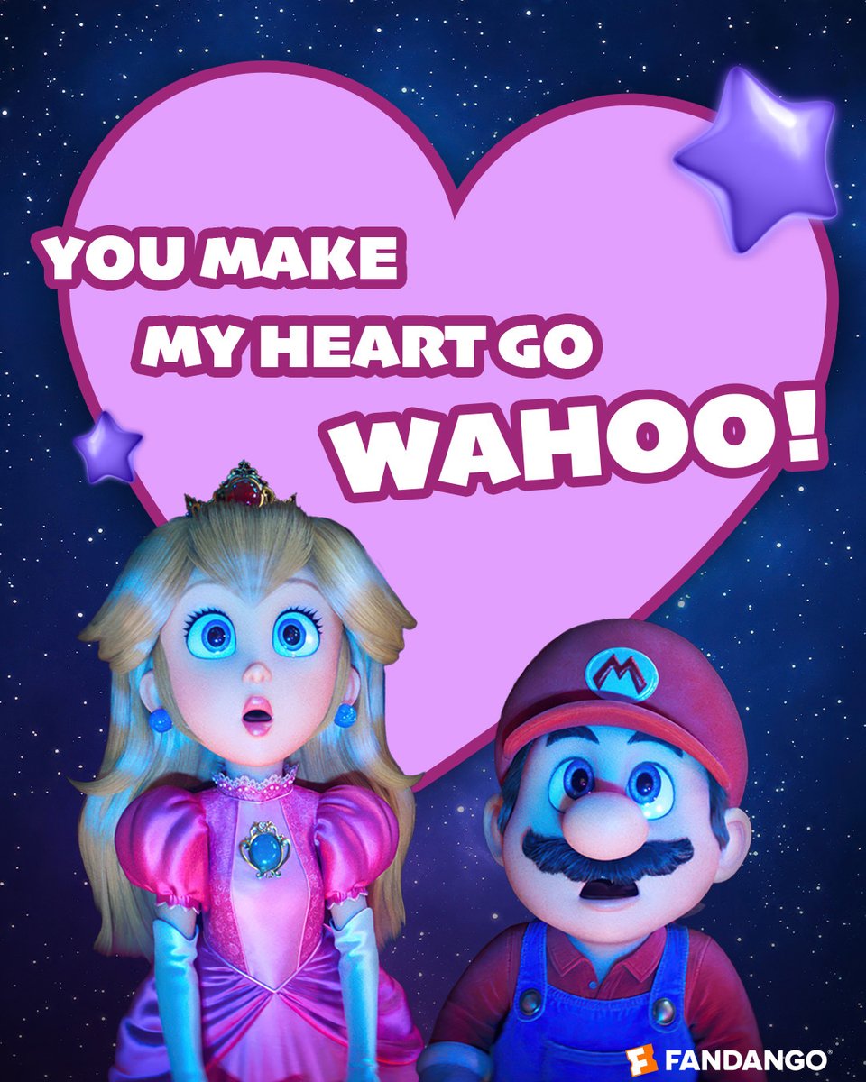 Fandango's tweet image. We're hoping you have a ✨super✨ amazing Valentine's Day! 
Experience #TheSuperMarioGalaxyMovie in theaters April 1.