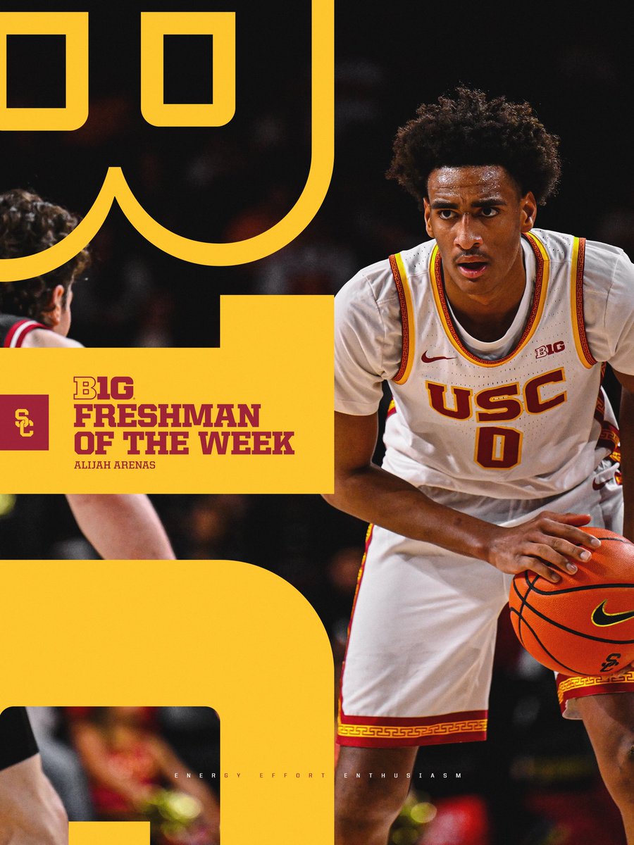 Big Ten Freshman of the Week honors for Alijah Arenas after he averaged 26.5 PPG, 4.5 RPG, 1.5 APG, 1.5 SPG and 1.5 BPG in our two wins ✌️🏆