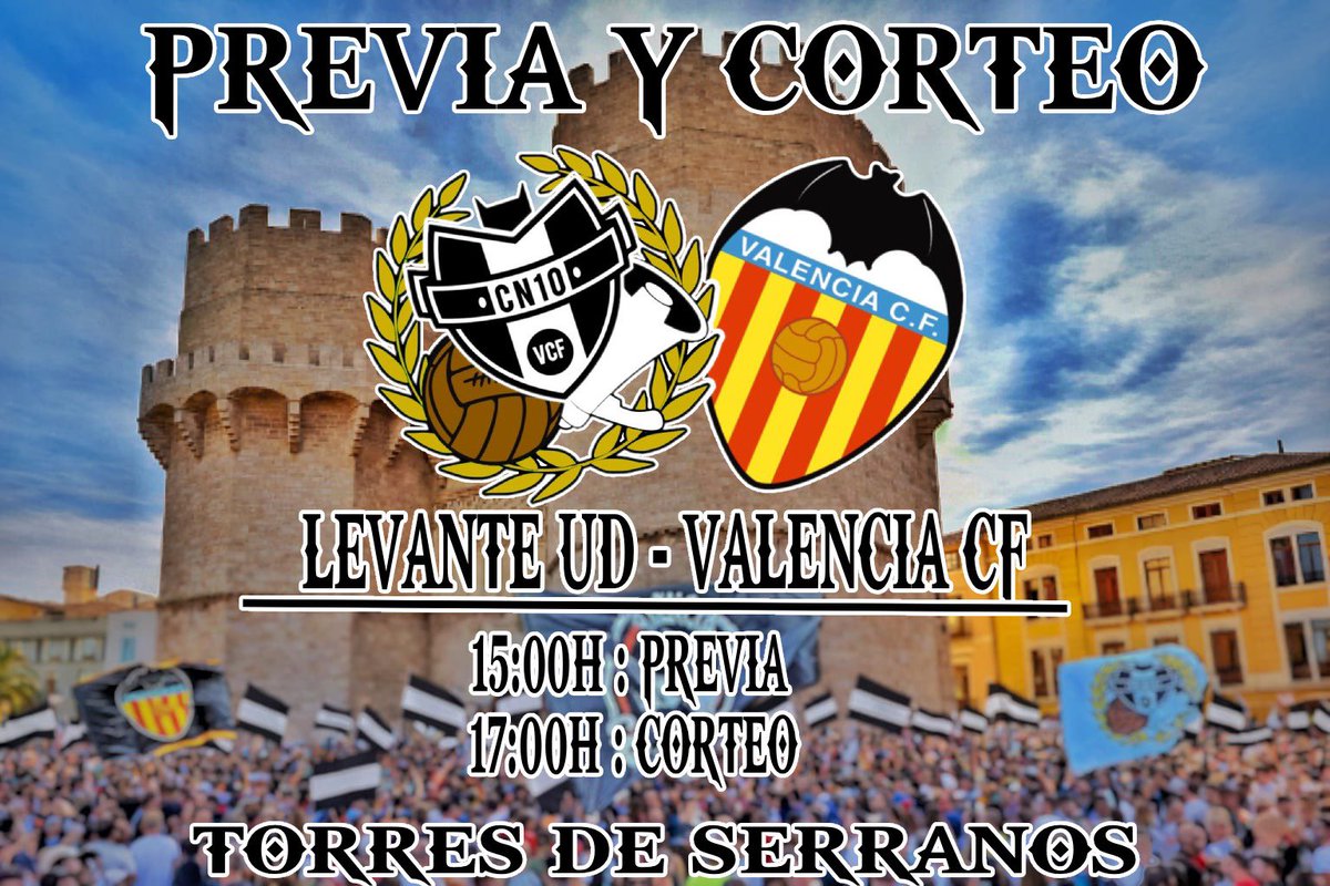 PREVIA Y CORTEO ESTE DOMINGO CON CURVA NORD 

A las 15h previa en las Torres de Serrano y a las 17h corteo.

#ValenciaCF #VCF #CN10 #CurvaNord10