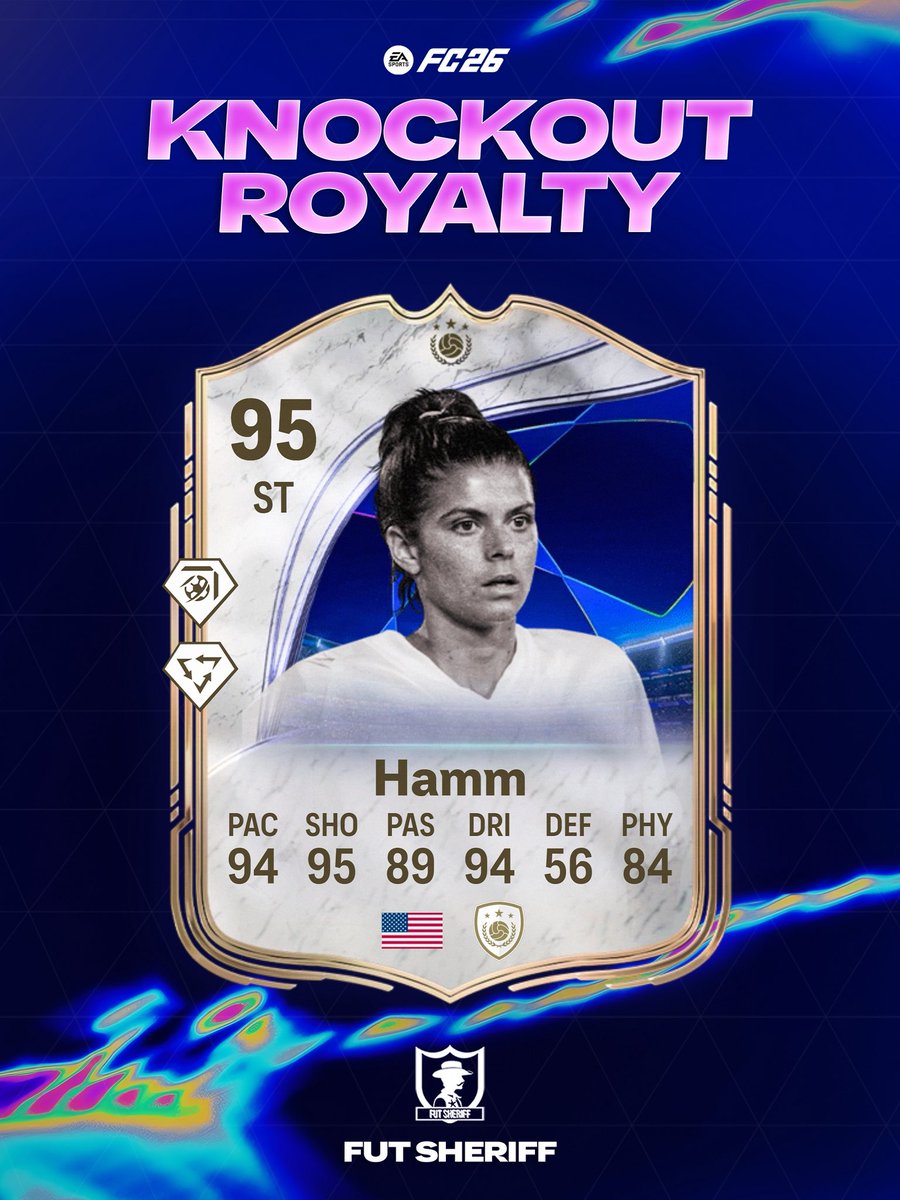 FutSheriff's tweet photo. 🚨💣 HUGE ICONS coming as KNOCKOUT ROYALTY:

• 🇺🇸 Hamm
• 🇪🇸 Iniesta

Stats are prediction 👀 

Follow @FutSheriff 😘😘 #FC26 https://t.co/Qs9bl2qLv0