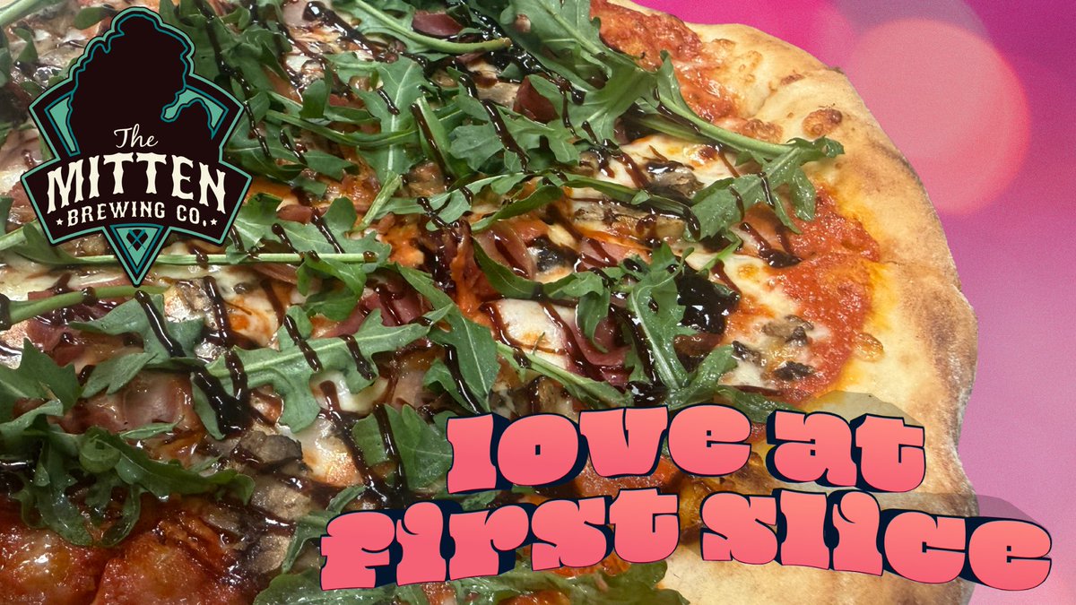 Grand Rapids, it’s National Pizza Day. 🍕

We’re celebrating with Love at First Slice — blush mascarpone sauce, prosciutto, mushrooms &amp; arugula.

Now on special at The Mitten Brewing Company. Pair it with a pint and call it a win.