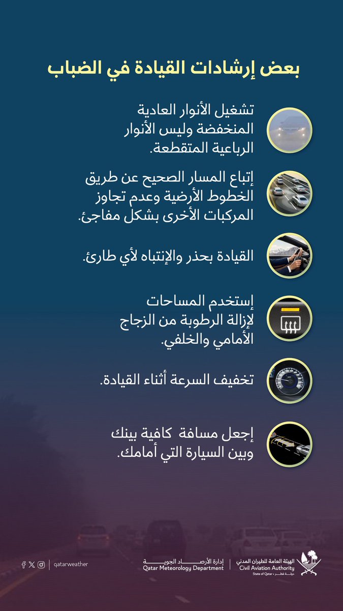 qatarweather's tweet image. إرشادات القيادة في الضباب 
#قطر

Tips for safe driving in fog 
#Qatar