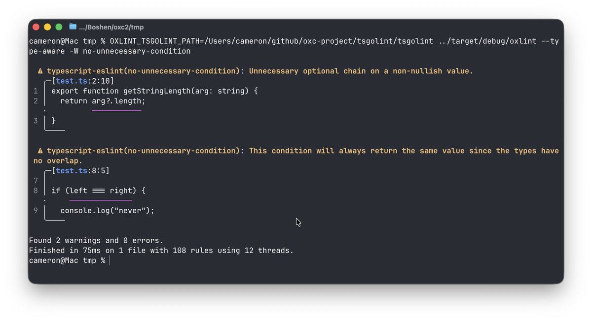 typescript-eslint's no-unnecessary-condition is coming to Oxlint!

This type aware rule helps catch conditions that are always falsy or truthy, hence causing an unnecessary condition!

Thanks to <a href="/Sunrabbit123/">Sunrabbit</a> !