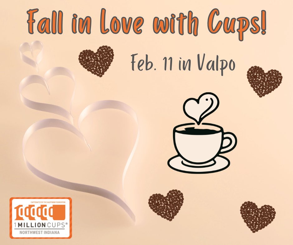 We would love to see you there! 🧡
Join us for conversation, coffee and connections at this week's 1 Million Cups Northwest Indiana at Lower Lincoln, 212 E. Lincolnway in Valparaiso!
Doors open at 8:30 AM with free coffee from our Valparaiso coffee sponsor: FLUID Coffee Roasters.