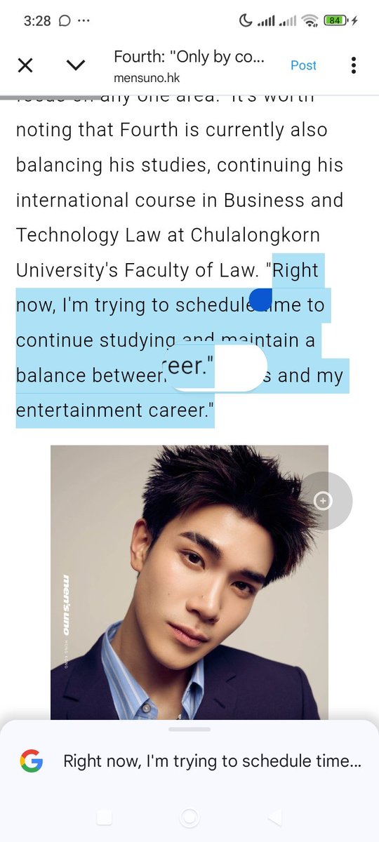 Fourth talking about how was his study recently, and he said he's trying to maintain his schedule with studying and make it balance between his education and his career in entertainment 

good luck for you, Fourth🥹 sending encouragement from a far 🍀 

#mensunohk #Fourthnattawat