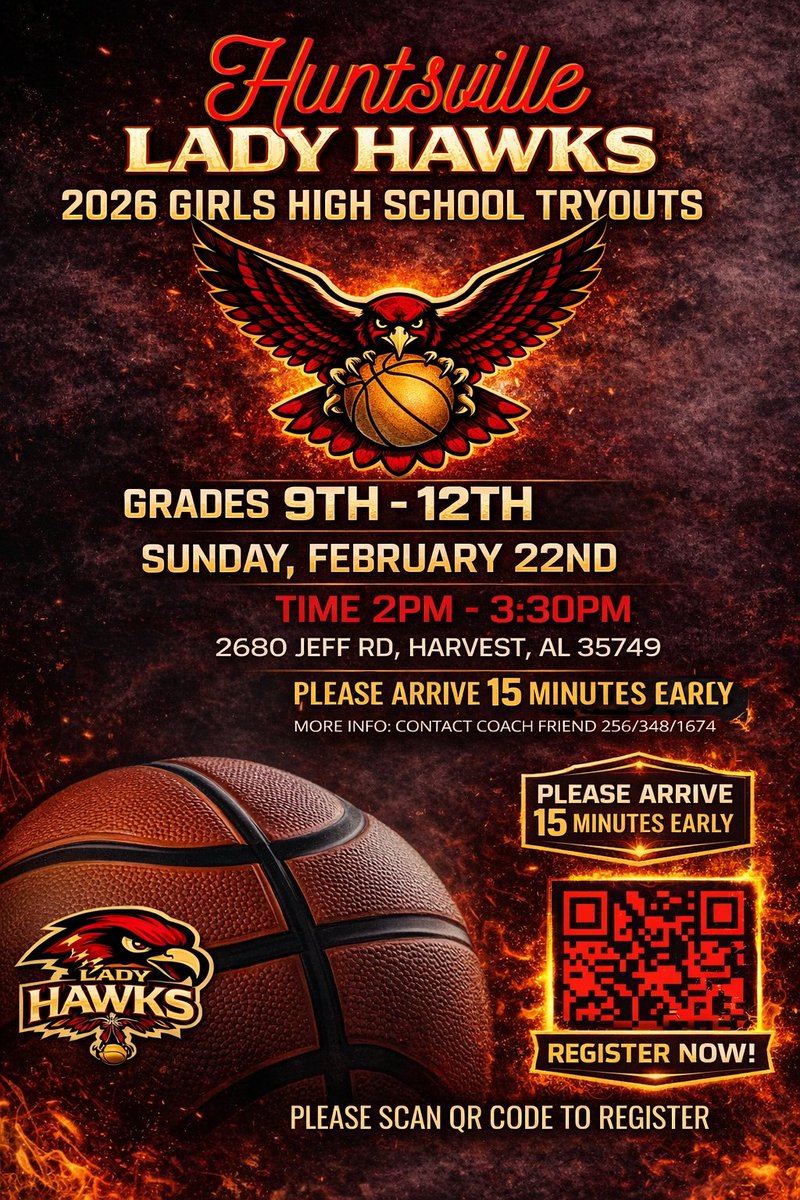 HsvLadyHawks's tweet photo. 2026 Lady Hawks High School Tryouts https://t.co/98MRF2KZJL