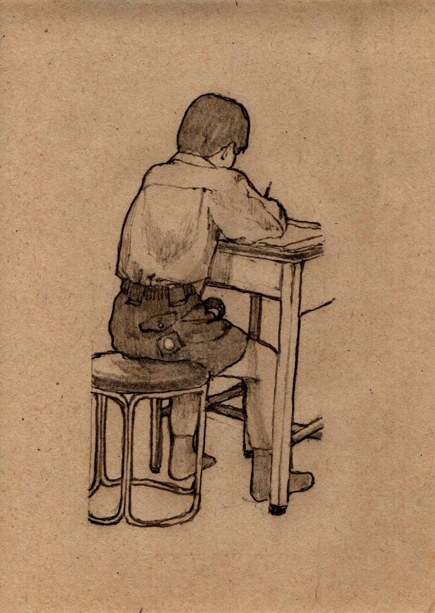 #子供編ポーズカタログ模写
机に向かう１-１７。