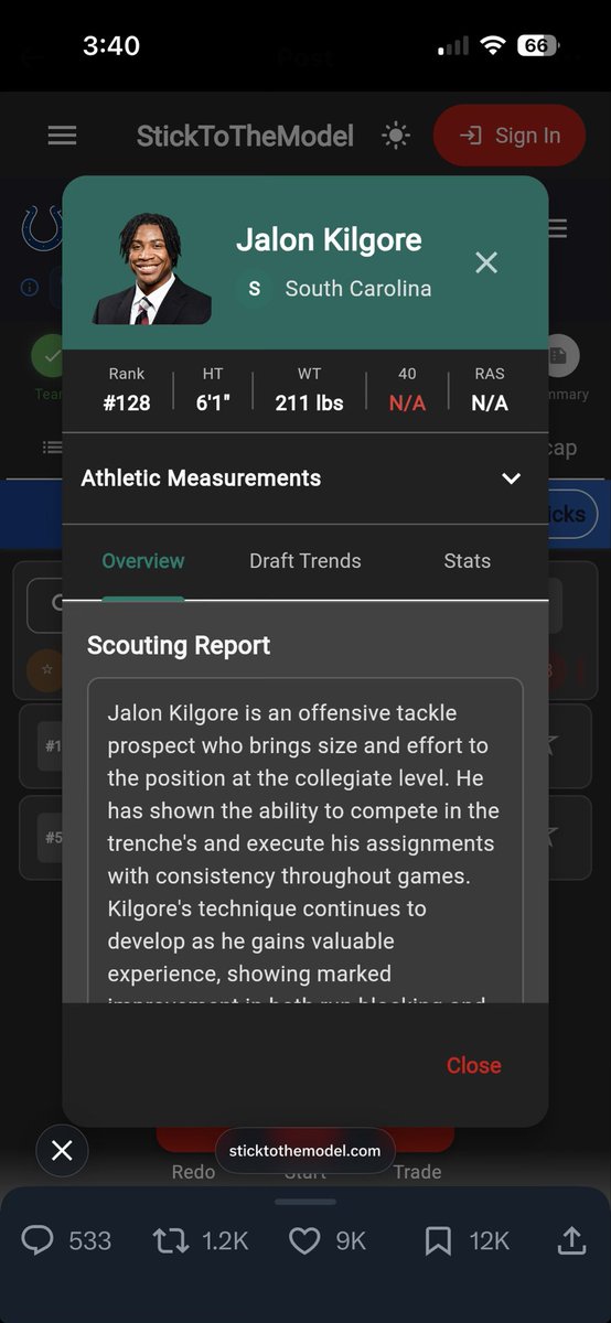 MustangMots's tweet photo. @StickToTheModel This site is awesome man, I’ve probably done at least 10 runs.

Small thing, but I noticed in this instance there was a discrepancy between the scouting report and the players actual position. https://t.co/Ank5E7kqBN