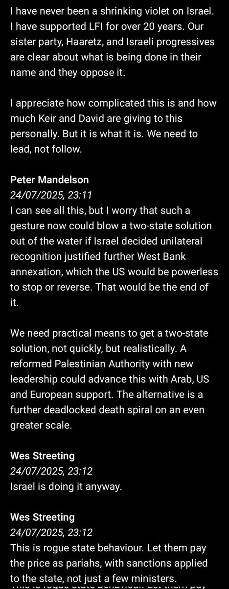 I_amMukhtar's tweet photo. Wes Streeting released private WhatsApp messages between him and Peter Mandelson.

Wes privately admitted that Isreal was committing a war crime. He only published this thinking that it would make him look good, but it actually does the opposite. https://t.co/lXIriPhUjg