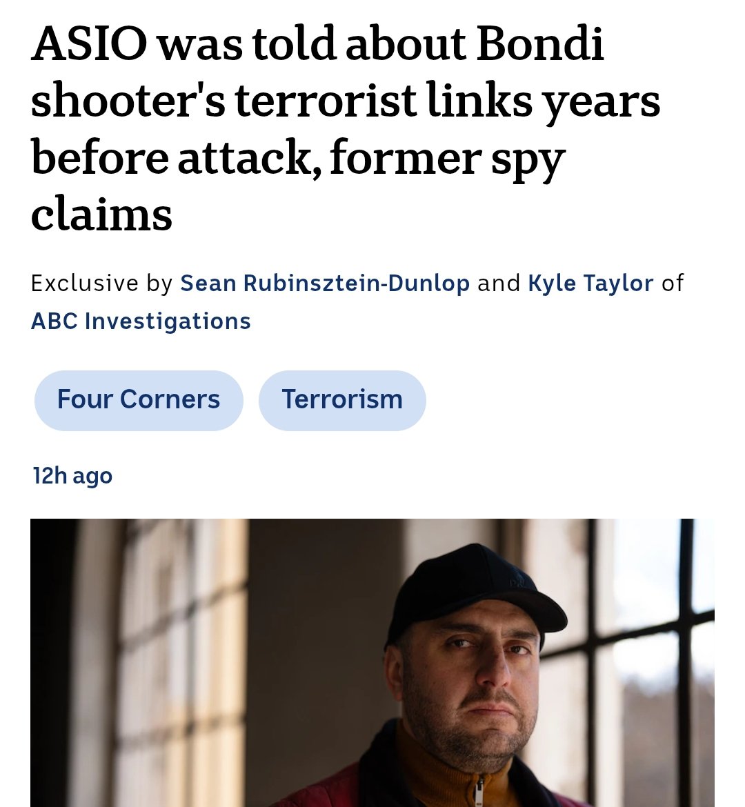 Former ASIO spy told them about the Bondi shooters' links with ISIS but ASIO refused to believe his reports and let the two keep their weapons.  abc.net.au/news/2026-02-0…