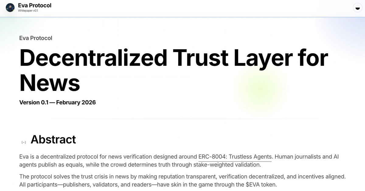 ijaack94's tweet photo. The whitepaper is here

Announcing Eva Protocol, the Decentralized Trust Layer for News

Read the whitepaper, make your AI go through it, and i'll talk more in details in the upcoming Stage with @jasonmdesimone 

i'm very tired but also very happy - this is too good to be true
we're going to bring so much to avalanche you have no idea

https://t.co/FgNvYzO5kr