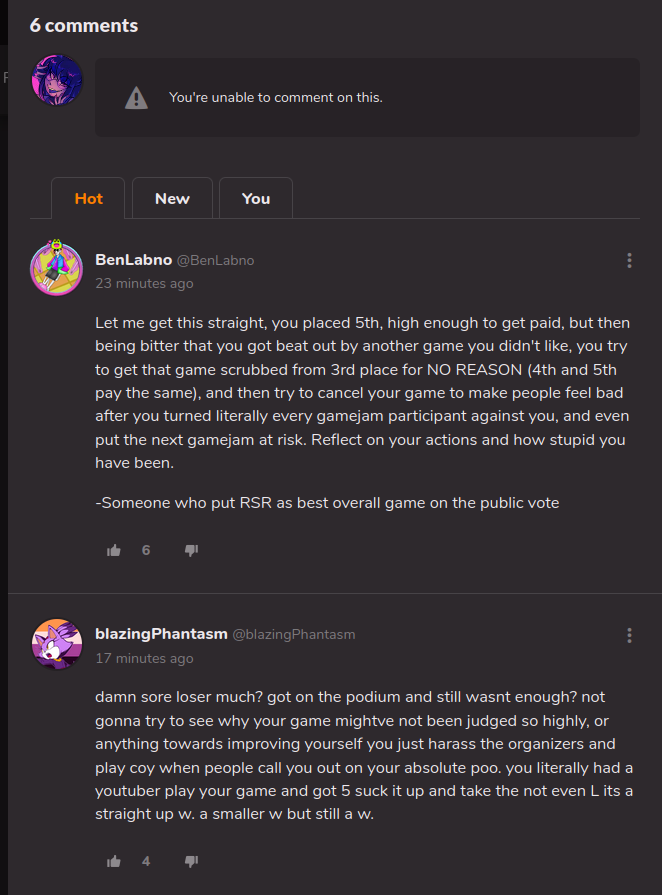 hi! i don't like to start drama but id like to put this out there 🧵

the developers of Deltarune: SURVEY PROGRAM (a friend fight fan-game) are incredibly toxic, petty, talk down to other fan-devs and tried to get my game disqualified from a game jam because they didnt like it