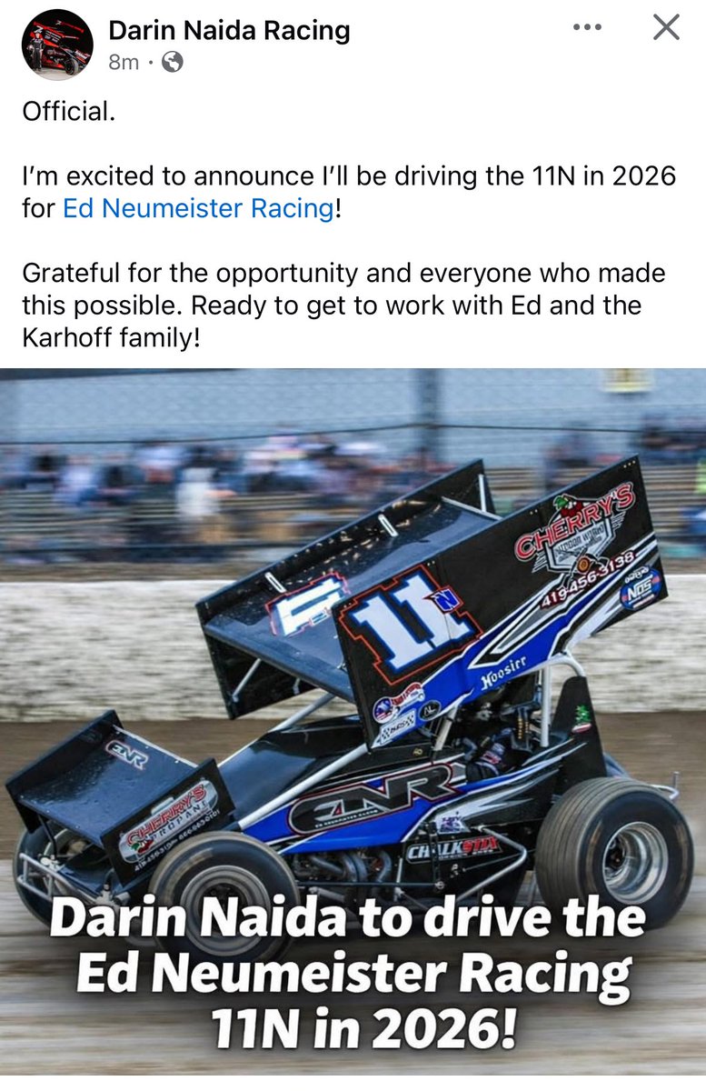 The soup man 🥣 has found a home for 2026. Darin Naida will drive the Ed Neumeister 11n this year!