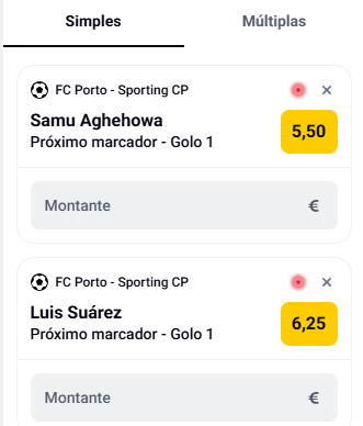🚨 Se o Samu ou Suárez marcarem na 1.ª parte, sorteamos 5€ de Freebets para 20 pessoas! 

- Dá RT + Like
- Comenta #FreebetsBetclic + Username 

1 comentário por pessoa.
Pago ao intervalo, se acontecer.