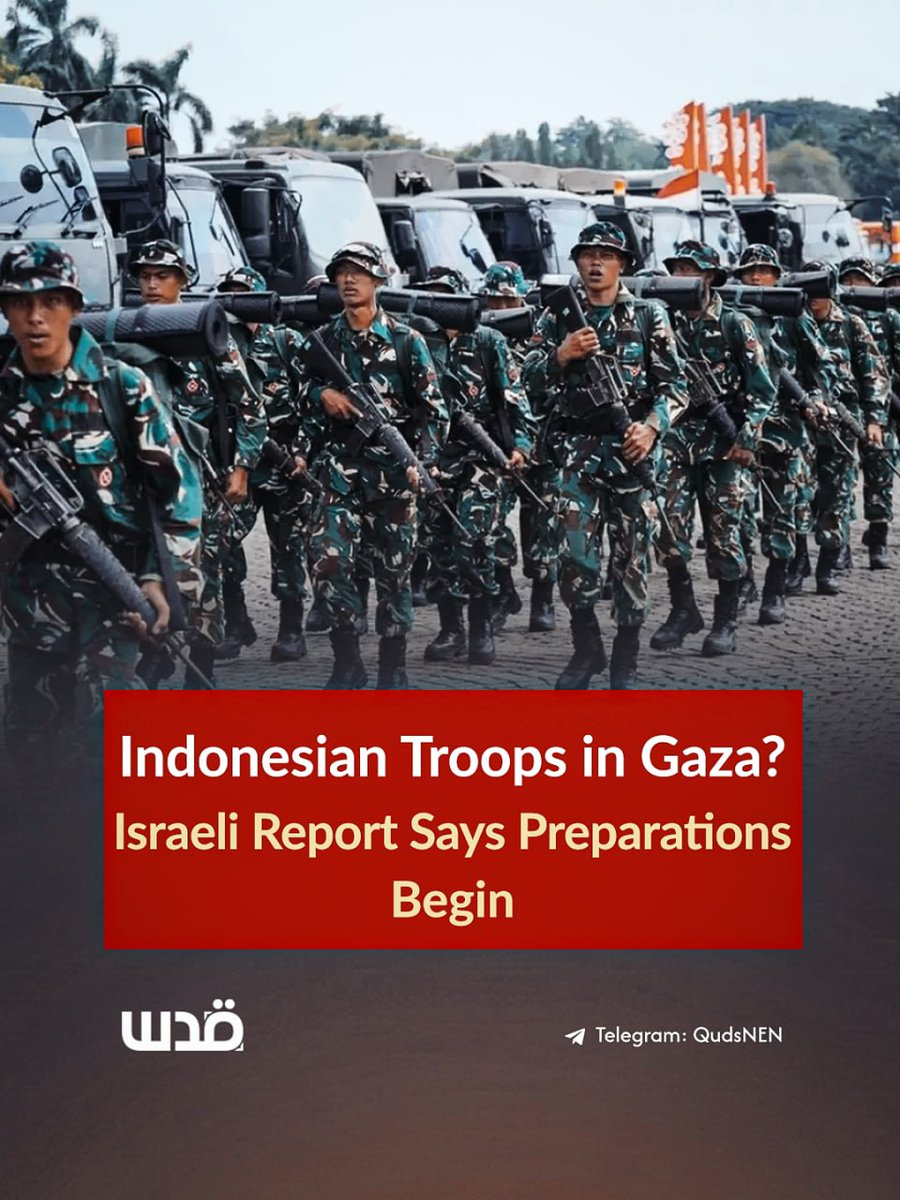 QudsNen's tweet image. Israeli channel KAN reports that field preparations have begun for the deployment of Indonesian troops in Gaza as part of a proposed international “stabilization force.” 

The report says a zone between Rafah and Khan Younis has been designated for the force, with construction of…
